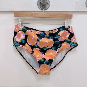 NWOT large flower swim bottoms pink and Prag on black and green background